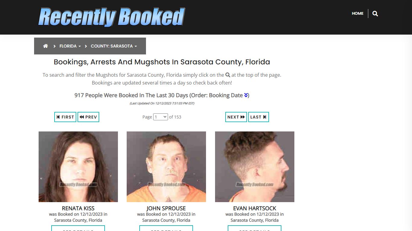 Recent bookings, Arrests, Mugshots in Sarasota County, Florida
